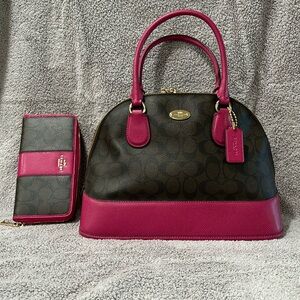 Brown and pink coach bag, and matching wallet